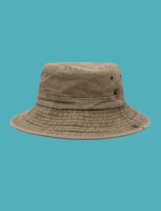 Khaki Cotton Bucket Hat with String