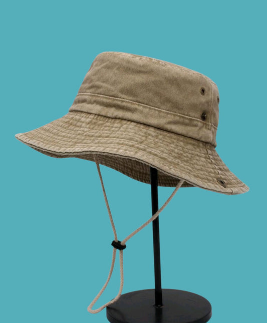 Khaki Cotton Bucket Hat with String
